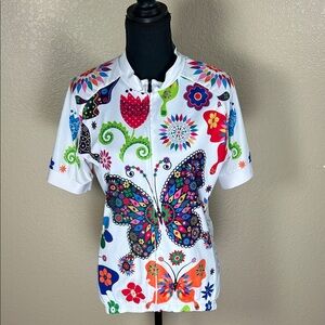 Weimostar White Butterfly Floral Short Sleeve Jacket Size Large